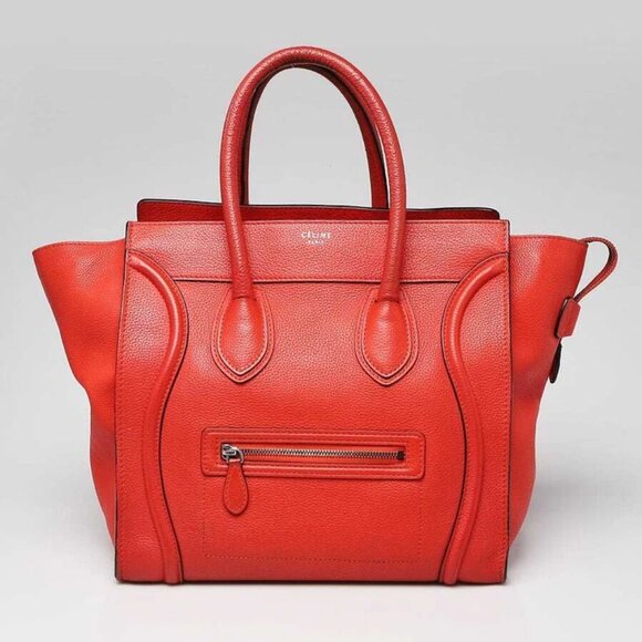 Celine Red Drummed Calfskin Leather Mini Luggage Tote Bag - Picture 1 of 12